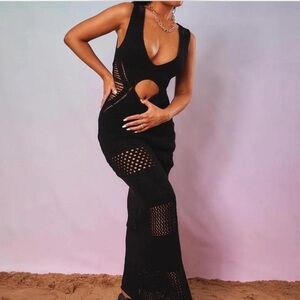 Chic Black Backless Knit Dress